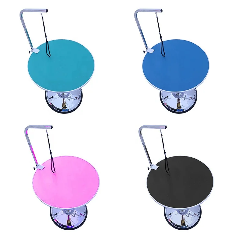 

Good Quality Hydraulic Lifting Portable Round Dog Grooming Table with arm, Pink,black,blue,green,purple