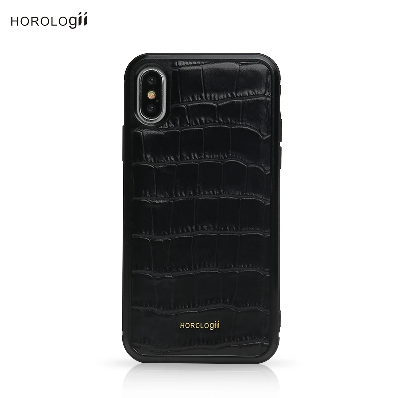 

Italian cow leather croco pattern matt black Mobile phone case for iphone X Luxury product custom brand name