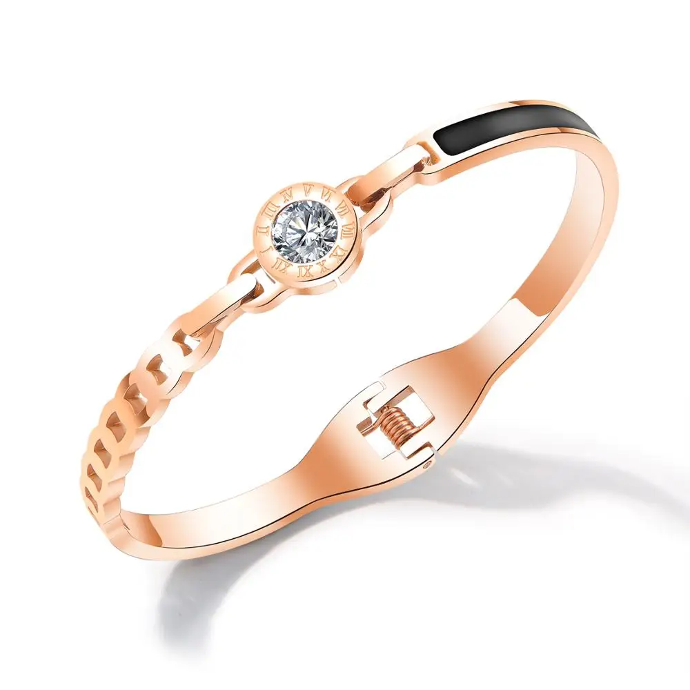 

Roman numerals bracelet titanium steel rose gold diamond bracelet