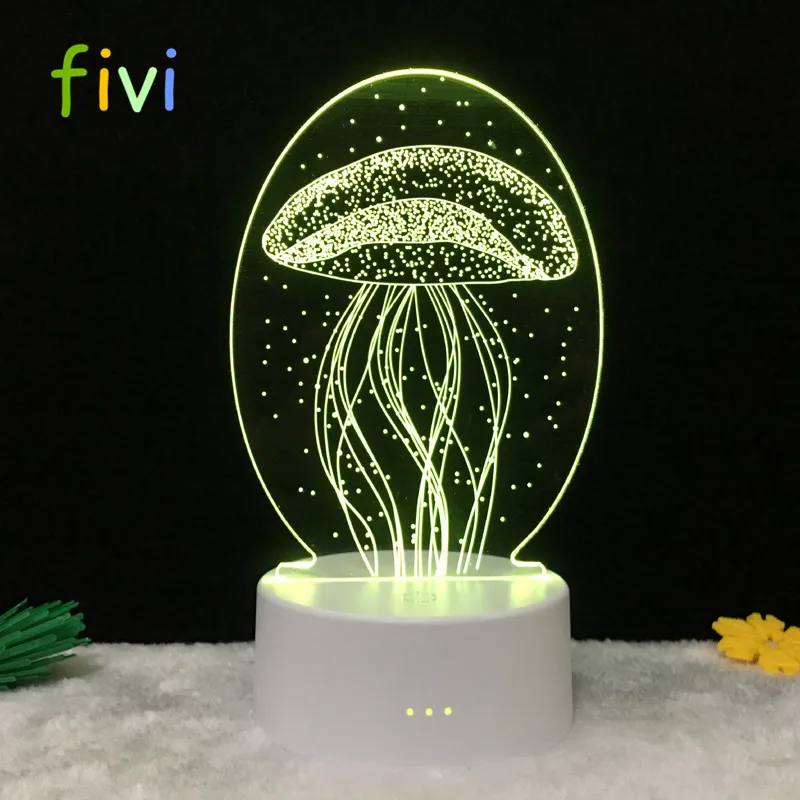 3D Illusion Lamp Jellyfish Night Light Lighting Touch Table Desk Lamps 7 Color Changing LED Lights Jellyfish Animal Figure lamp