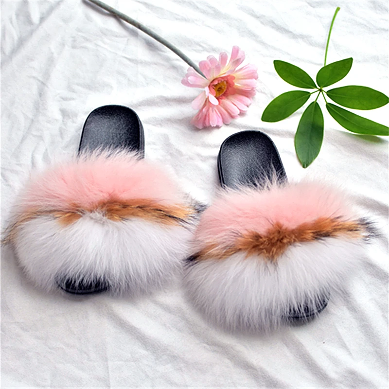 

SF0325 Factory wholesale genuine fashion fox fur Slide Slippers /real fur slides, We can do any color