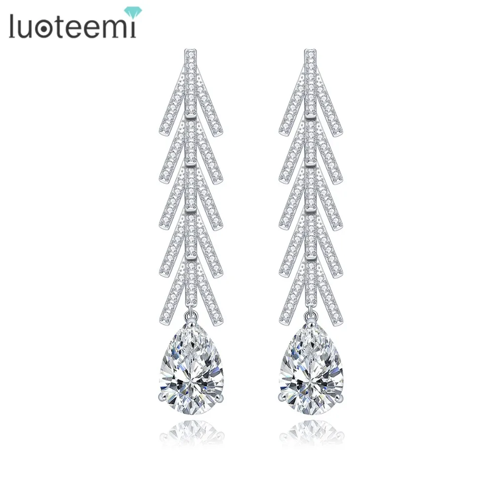 

LUOTEEMI Diamond Stud Tassel Earrings Jewelry Clear Teardrop Cubic Zirconia Statement Long Drop Earrings