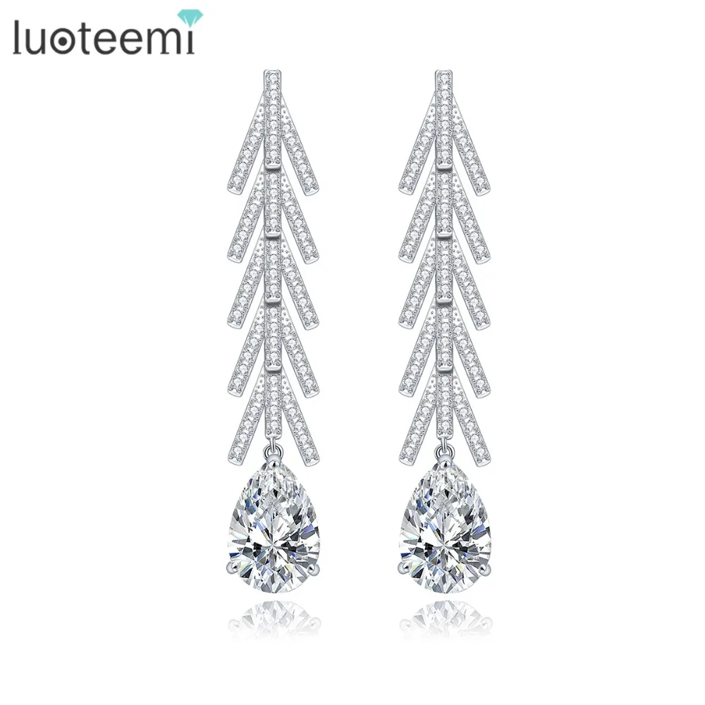 LUOTEEMI Diamond Stud Tassel Earrings Jewelry Clear Teardrop Cubic Zirconia Statement Long Drop Earrings