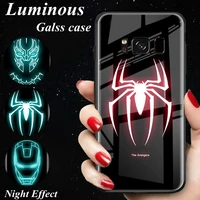 

Marvel Avengers Batman Spiderman Luminous Case For iPhone XS MAX XR Noctilucous Glass Case For iphone 8 7 Plus 6 6s Plus X Cover
