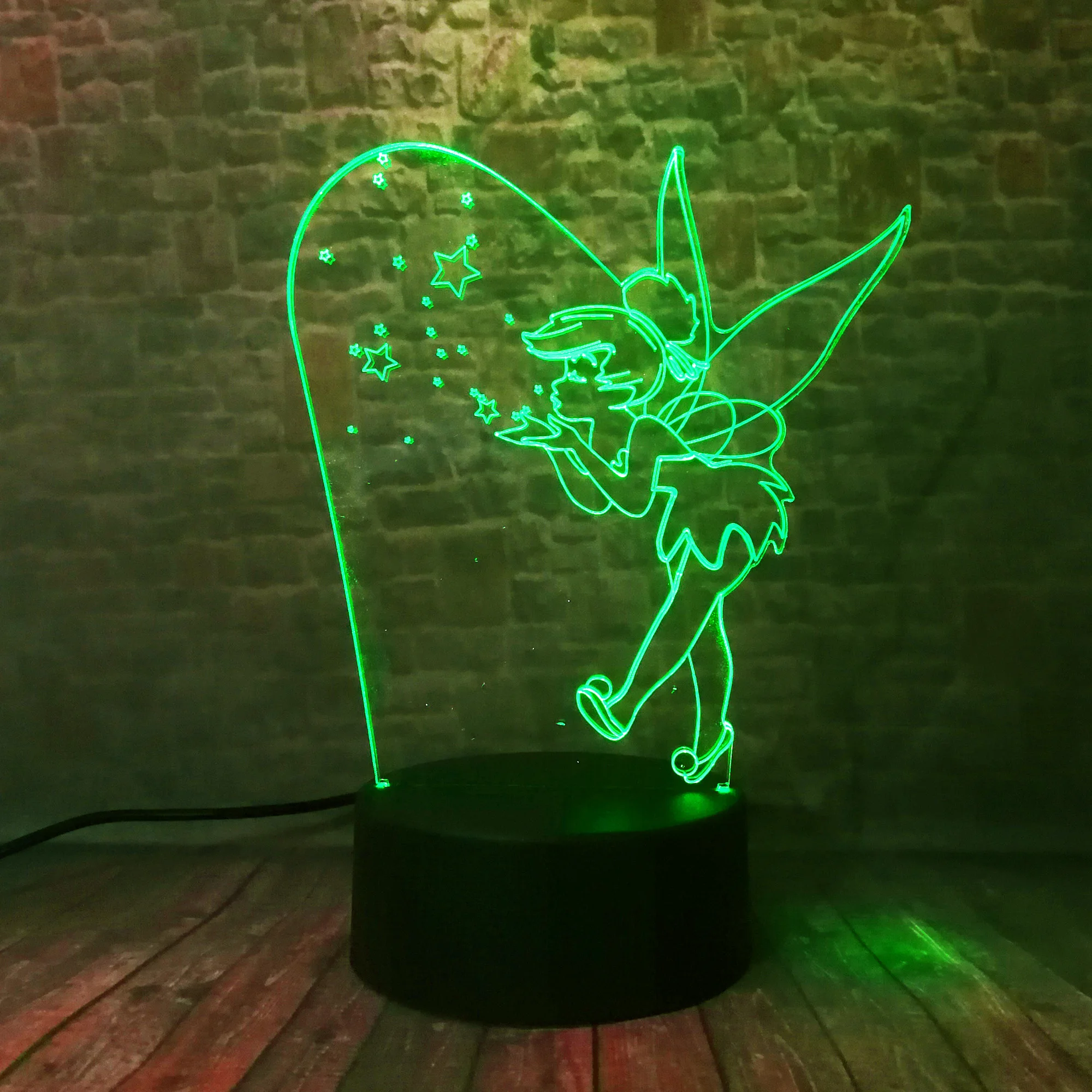 

Cartoon 3D Rare Peter Pan Fairy Tinker Bell Snowflake Tinkerbell Princess 7 Color Change Action Figure RGB Night Light Child Gif, 7 colors