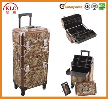 New Pro 4 Wheel Rolling Hairstylist Makeup Bag Case 2 In 1 With