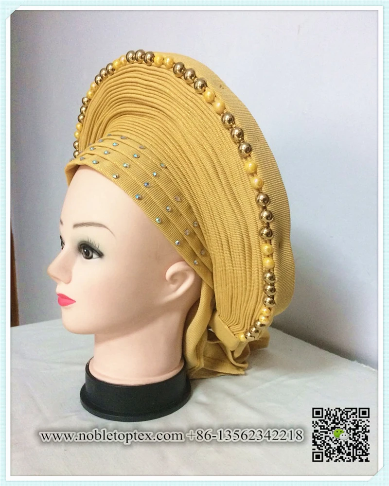 2019 New Design  Auto Gele with stone Comes In Round African Popular Ready To Make Head Tie Gele