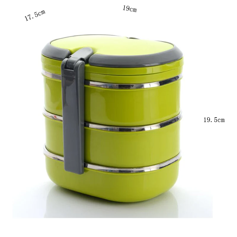 Portable 3 Layer Lunch Box Rectangle Airtight Plastic Stainless Steel