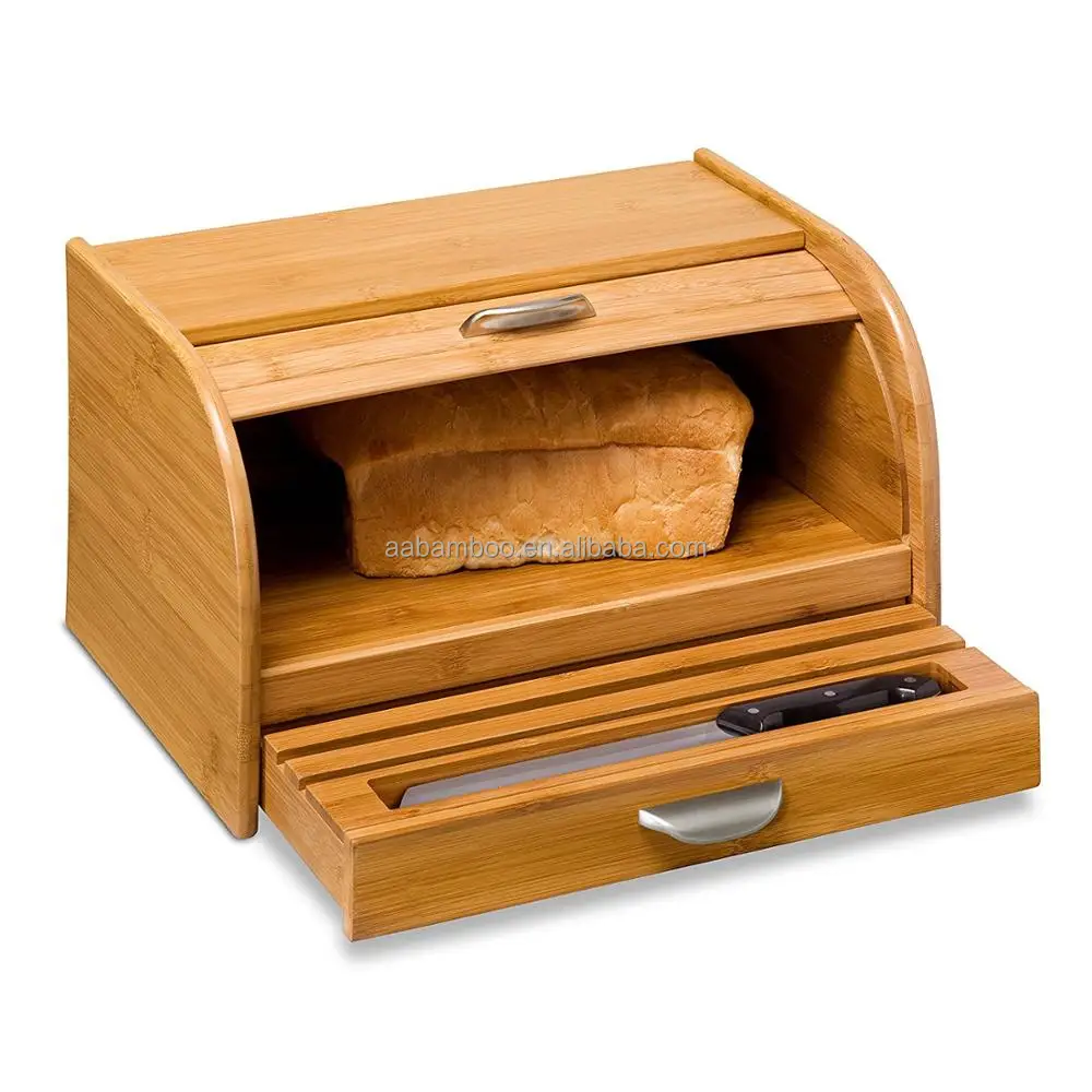 Bamboo Bread Box With Bread Cutting Board With Drawer Buy Bread