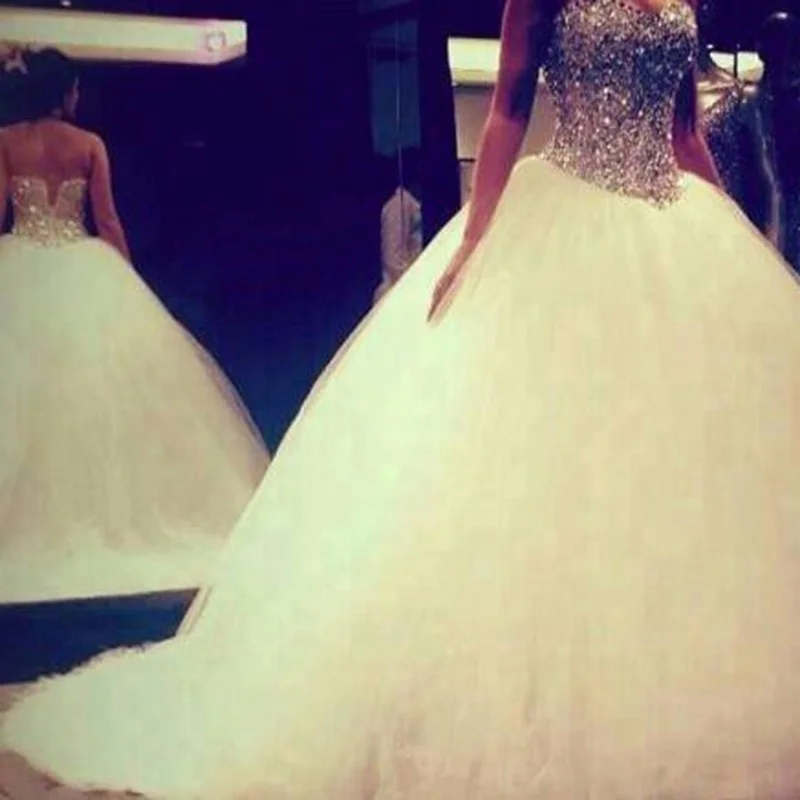 

NE011 China Factory Sell Bling Bling Crystal Sweetheart Wedding Dresses White Tulle princess Vestido De Noiva Ball Gowns, Default or custom