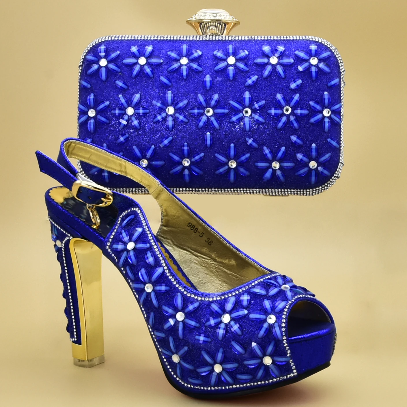 

Rortydream wedding women dressing heel 12cm blue lady bags royal shoes 988-5