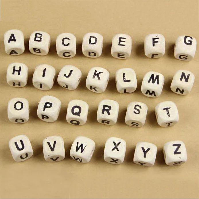 
10mm natural wood color geometric cube wooden alphabet beads 