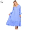 Plus Size Blue Maxi Long Sleeve 100% Cotton Nightgown