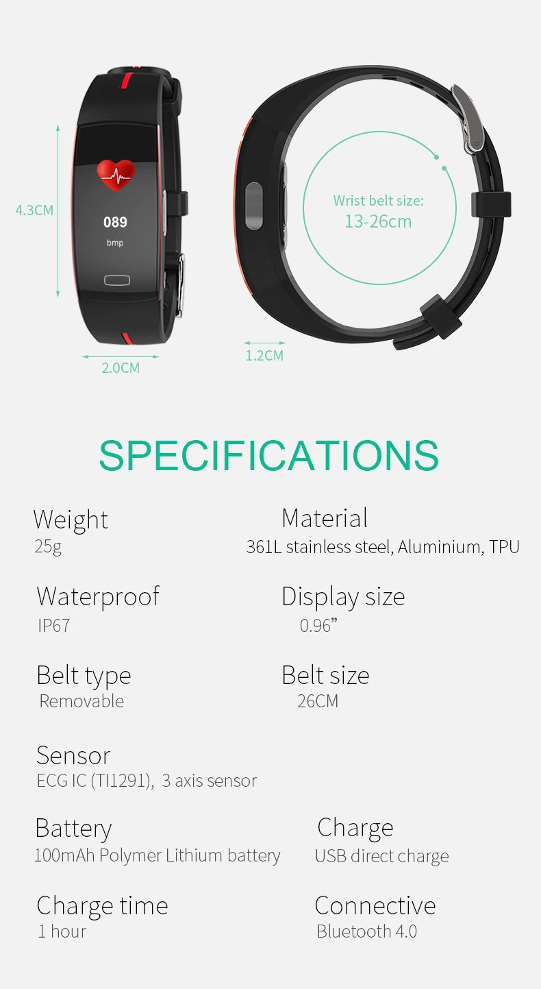 P3 Plus Smart Bracelet PPG ECG Heart Rate Blood Pressure Monitor Color Screen Smart Band-15.jpg