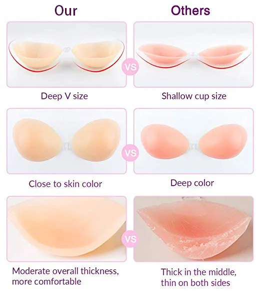 Push Up Abcd Sizes Strapless Sexy Invisible Adhesive Nude Silicone 1361