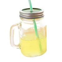 

480ml 16oz beverage Juice Glass Mason Jars with handle and lids