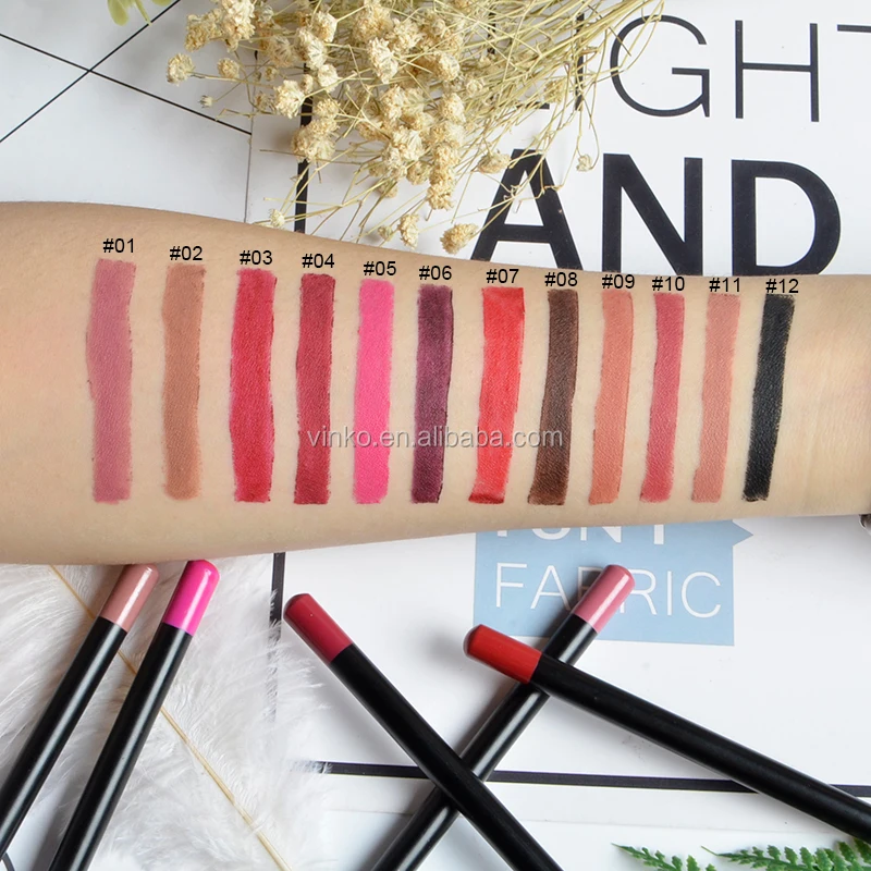 High Quality 12 Color Lip Use Matte Lip Liner Long Lasting Private Label Eye Pencil
