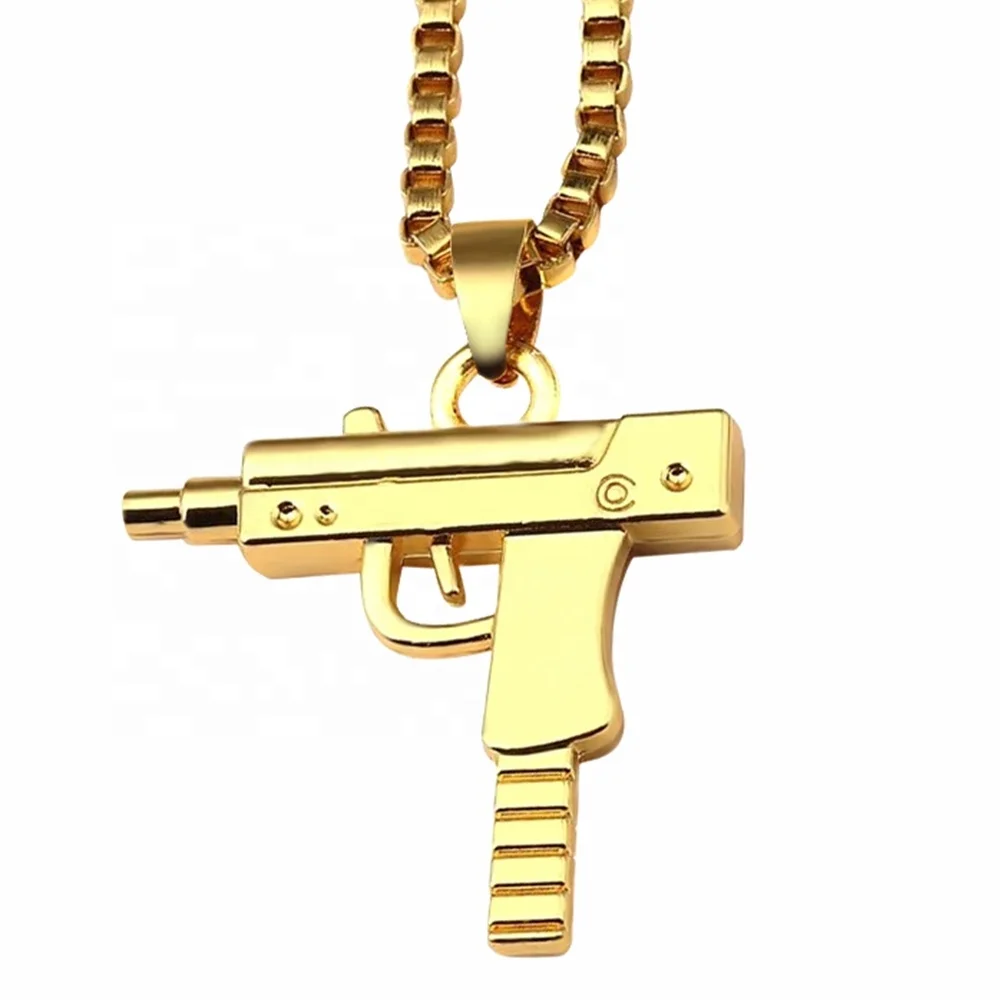

Personalized Fashion Stainless Steel IP Plated Hiphop Jewelry Necklace UZI Gun Pendant Wholesale Men Necklace, Steel,gold