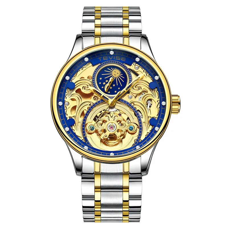 TEVISE T820A Watch Luxury Tourbillon Automatic Mechanical Mens Watch Moon Phase Waterproof Watches Men Wrist Relogio Masculino