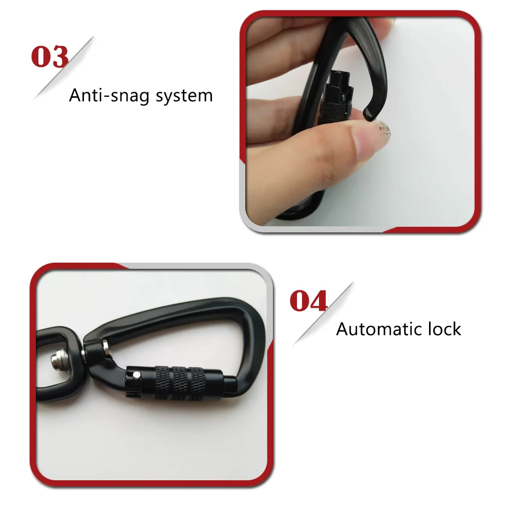 4kn Breaking Strength Twist Gate Aluminium Self Locking Swivel Rotating Hook Autolock Carabiner Dog Leash Carabiner