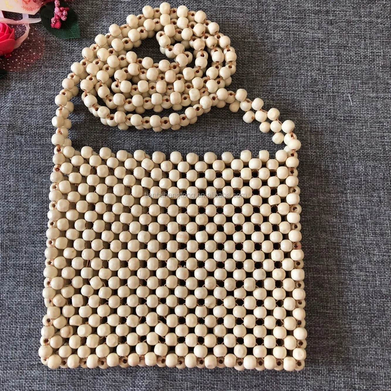 Round Wooden Bead Shoulder Bag