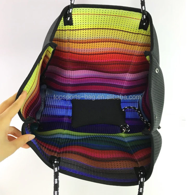 

Rainbow Candy Color Neoprene Beach Perforated Bag Shopping Tote Women