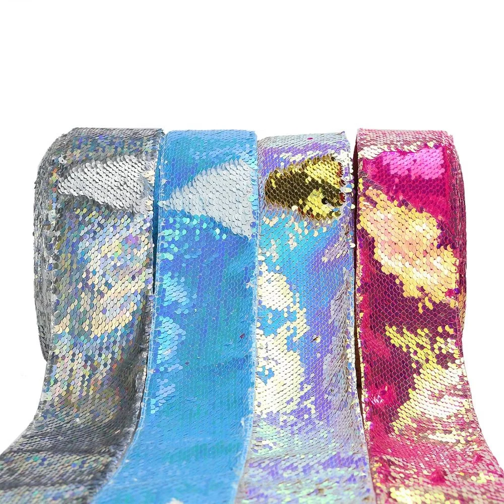 

DIY Cloth Decorative Kids Hair Bow Wedding Decoration Reversible Sequin Fabric Ribbon, Custom