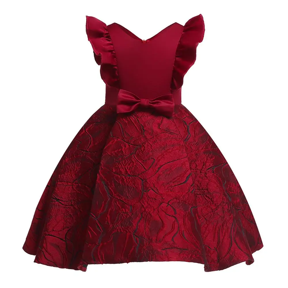 High quality Girls party dress flutter sleeve 100% cotton lined red green angel dresses flower girls dress