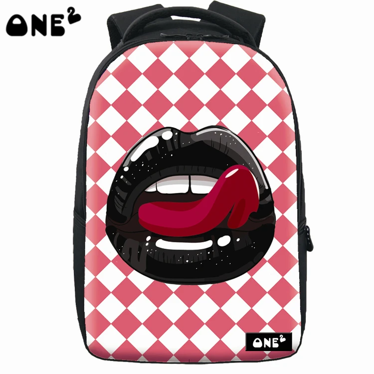 

ONE2 design black lips wholesale fancy laptop backpack for boys lightweight large capacity soft padded, Customized