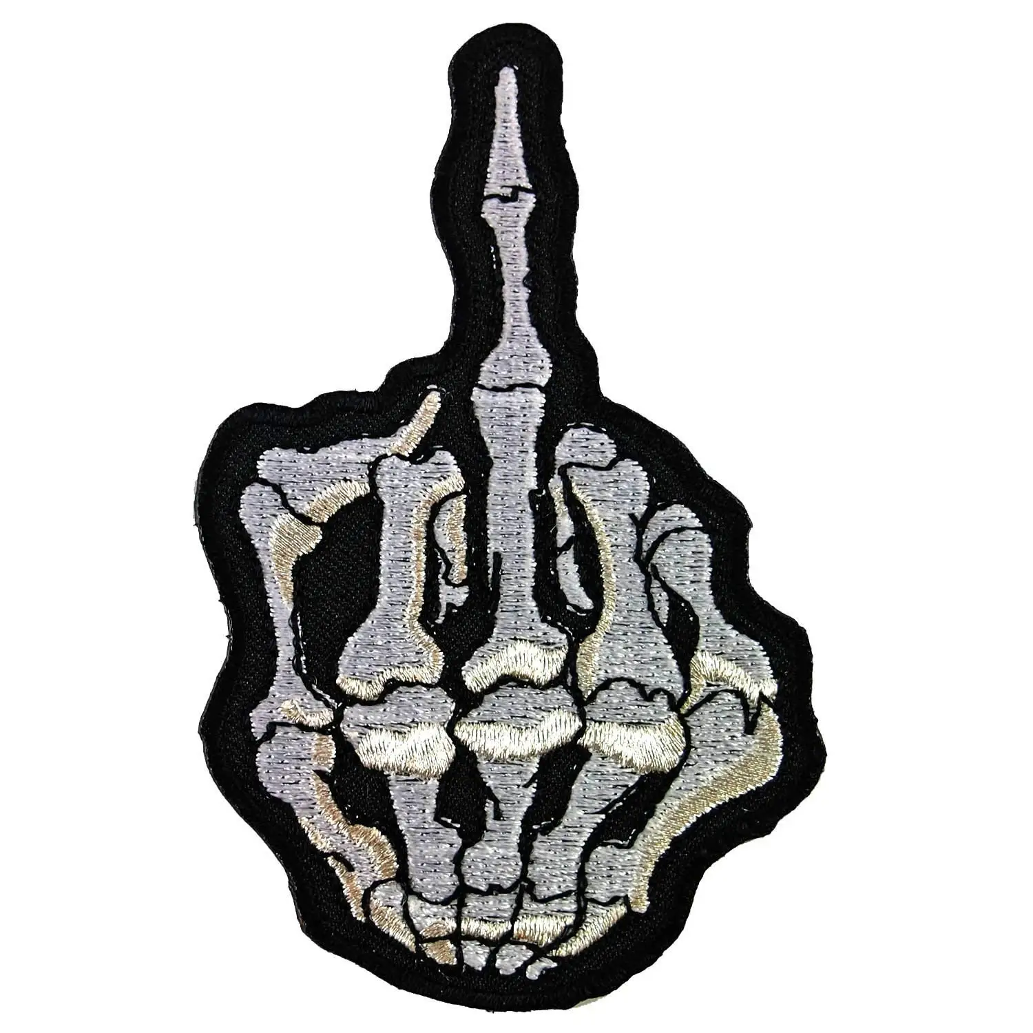 Sew Embroidery Iron On Patch Badge Applique Middle Finger Skull Skateboard J/&S
