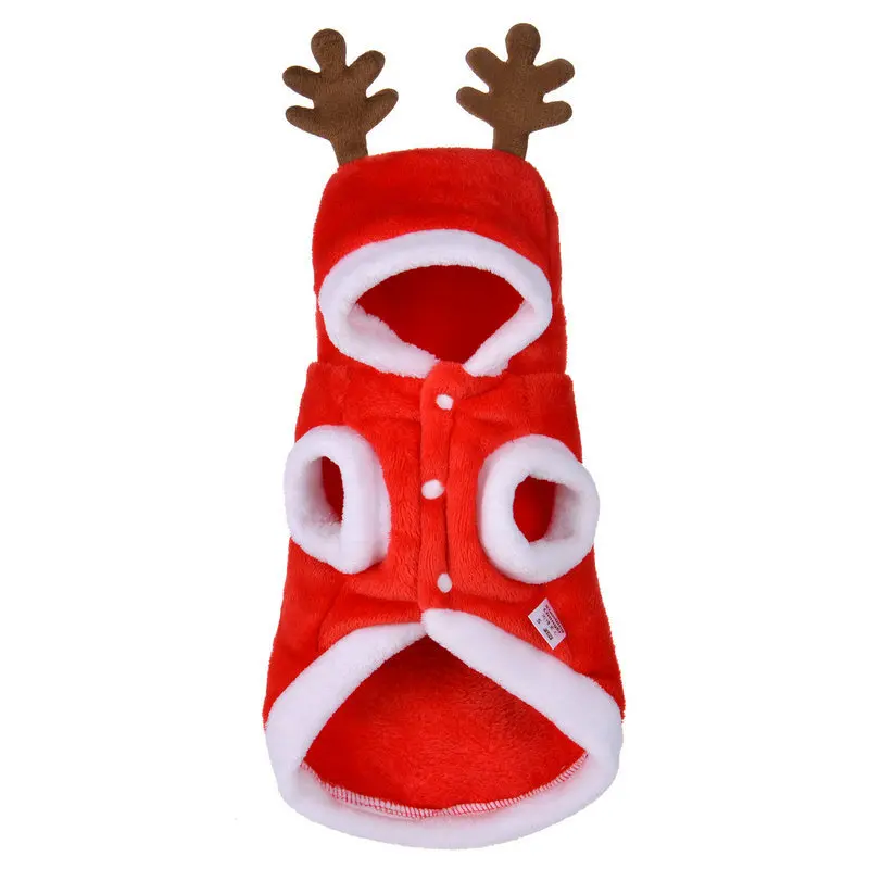 

Christmas Santa Elk Warm Dog Clothes Winter Soft Flannel Sweater Coat Dog Hoodie, Red, can be custom color