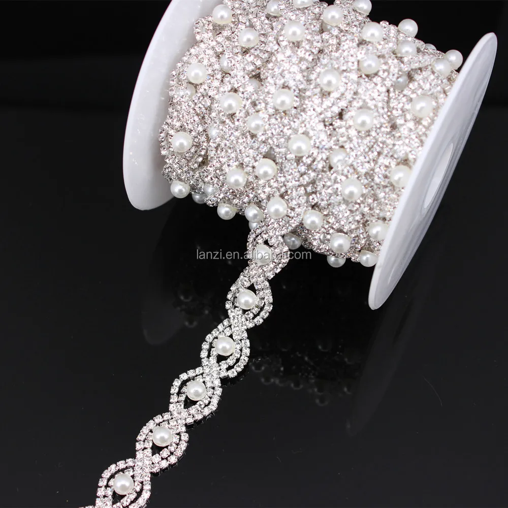 

In Stock Wholesale Fancy Silver Pearl And Rhinestone Trimmings RT-0009