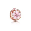Rose Gold New Spring Magnolia Bloom Charm Blush Pink Crystal and Mixed Enamel