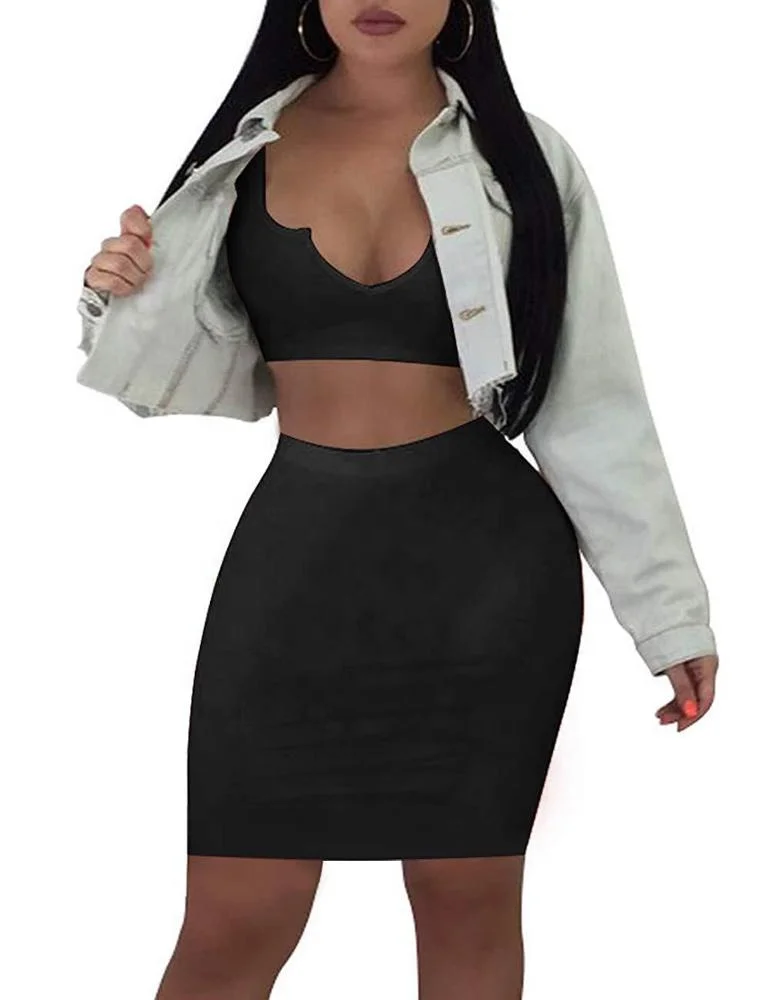 

Sleeveless vest top for women latest fashion sexy v neck crop tops matching clothing sets 2019, Black;blue;red