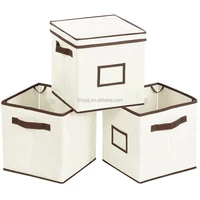 

clothing toys Foldable Bins Dual Handles Beige non woven storage box