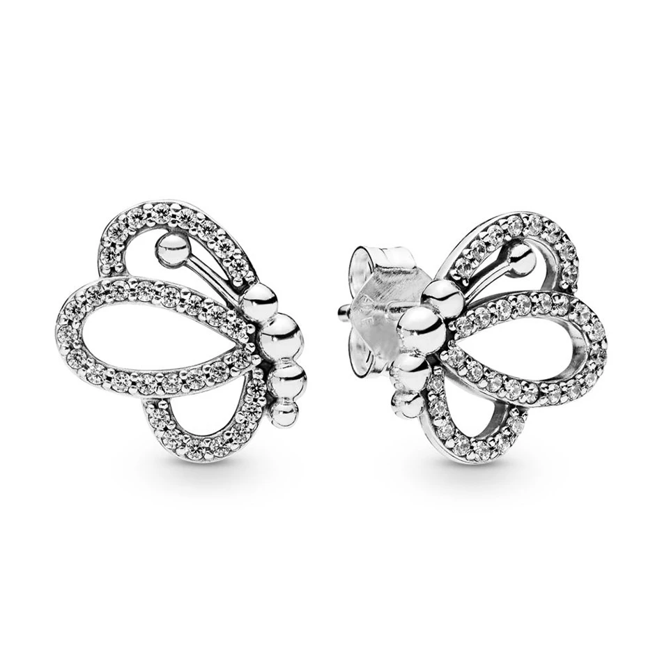 

Forewe 100% 925 Sterling Silver Shape Butterfly Stud Earrings With Zircon Stone Earrings For Women Jewelry Gift, Silver color