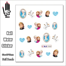 1 Folha de Prego Barato BLE1980 Dos Desenhos Animados Gelo Neve Princesa Nail Art Transferência de Água Etiqueta Decal Sticker Para Nail Art Decoração