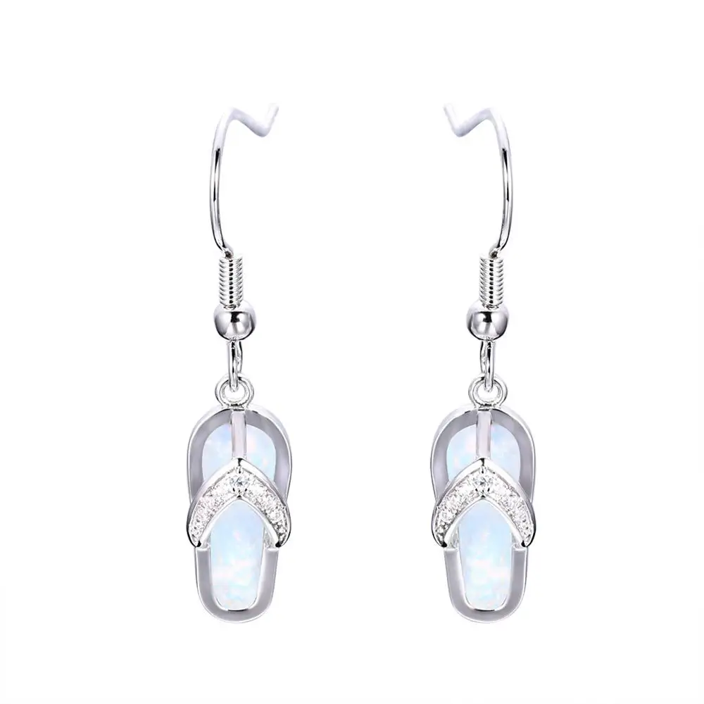 

Yiwu Hainon drop earrings Personality Beach slippers shape Plating 925 silver white opal earrings for women jewelry wholesale