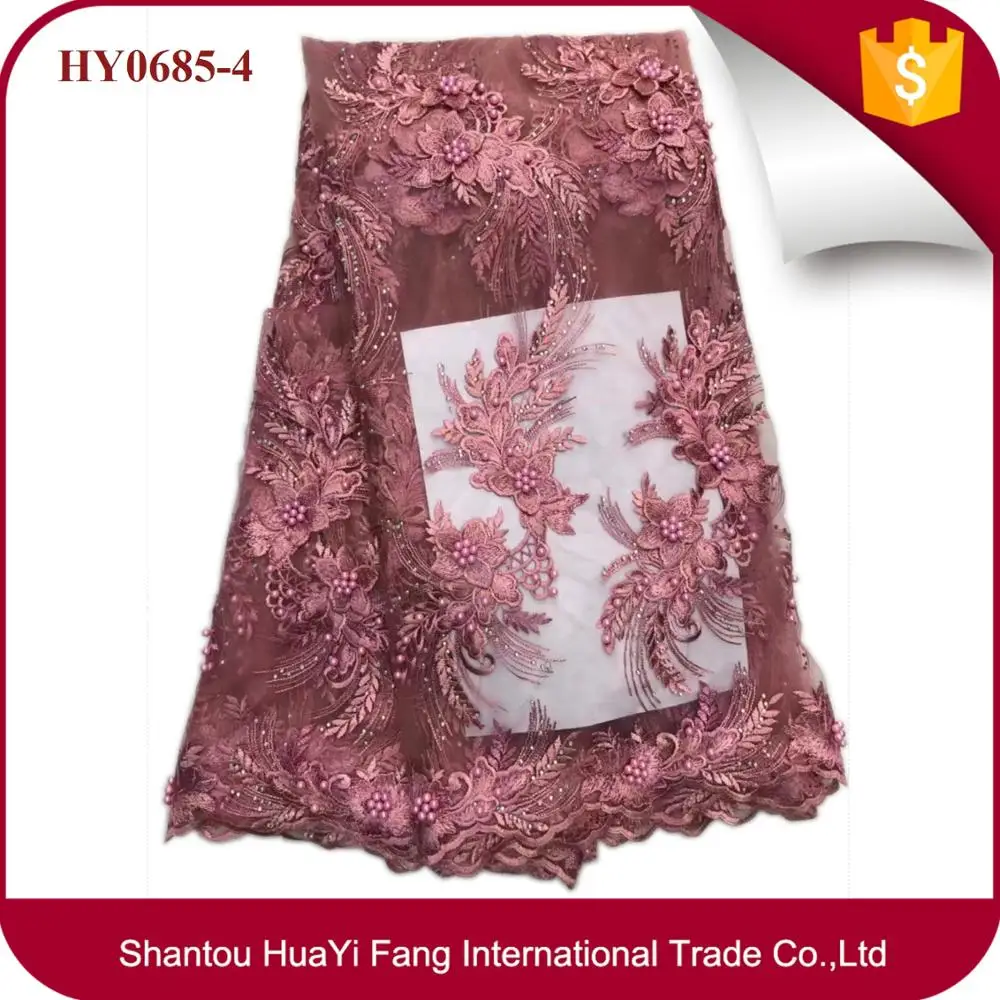 

High quality african embroidery tulle lace fabric cheap net lace dress fabric with pearls and stones HY0685-4, Blue;white;wine red and so on