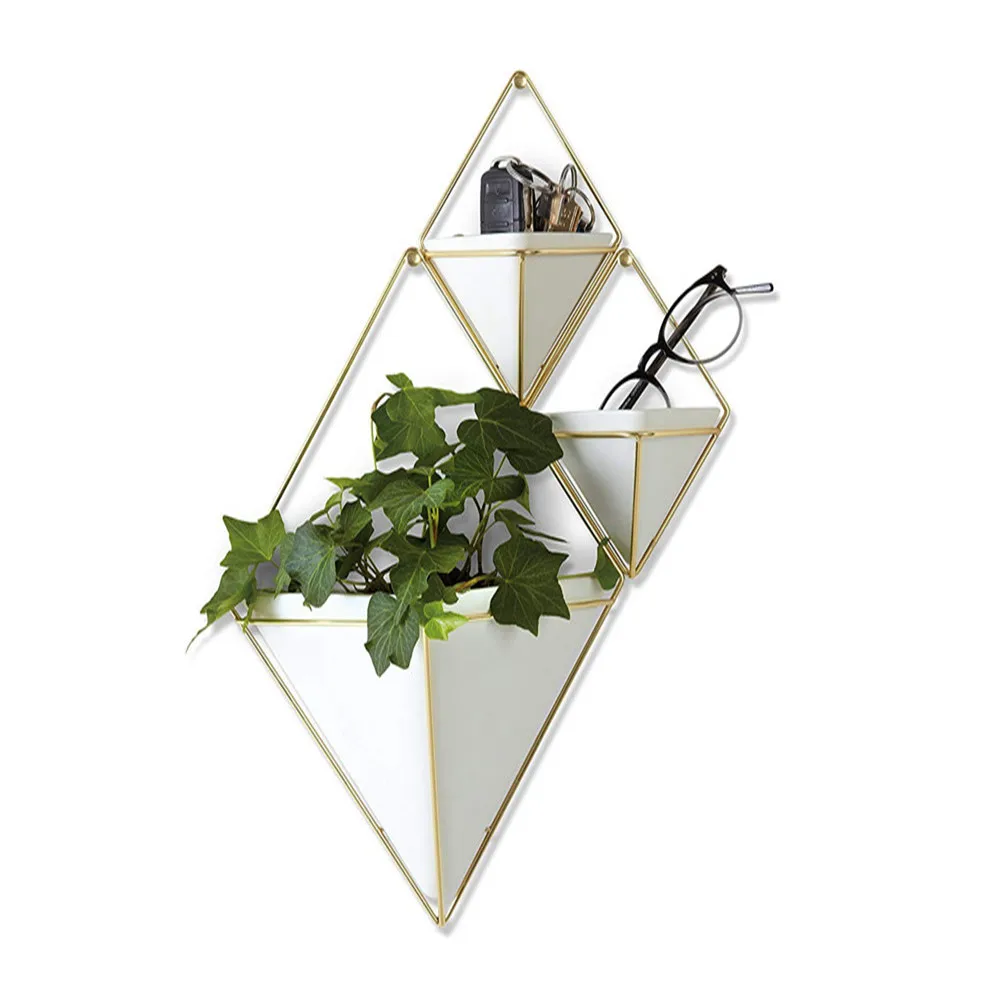 

Modern Metal Shelf Bracket Plants Stand Newest Design Triangle Gold Wall Hanging Plant Stand Iron Flower Pot Planter Indoor