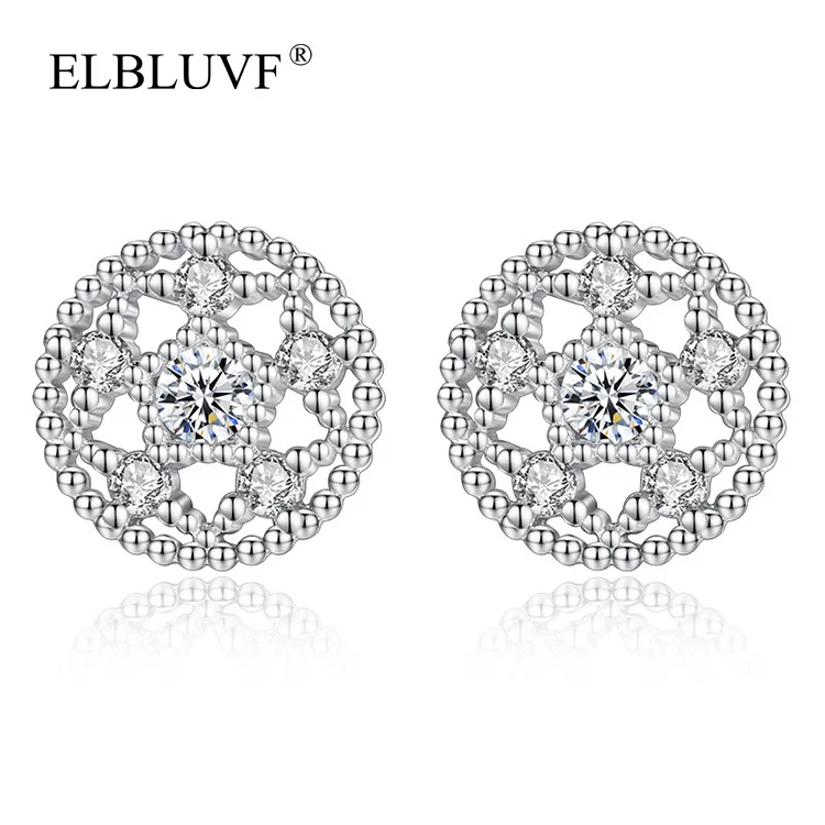 

ELBLUVF Free Shipping Copper Alloy 925 Silver Plated Circular Flower Shape Zircon Fine Fancy Jewelry Stand For Earrings, White gold