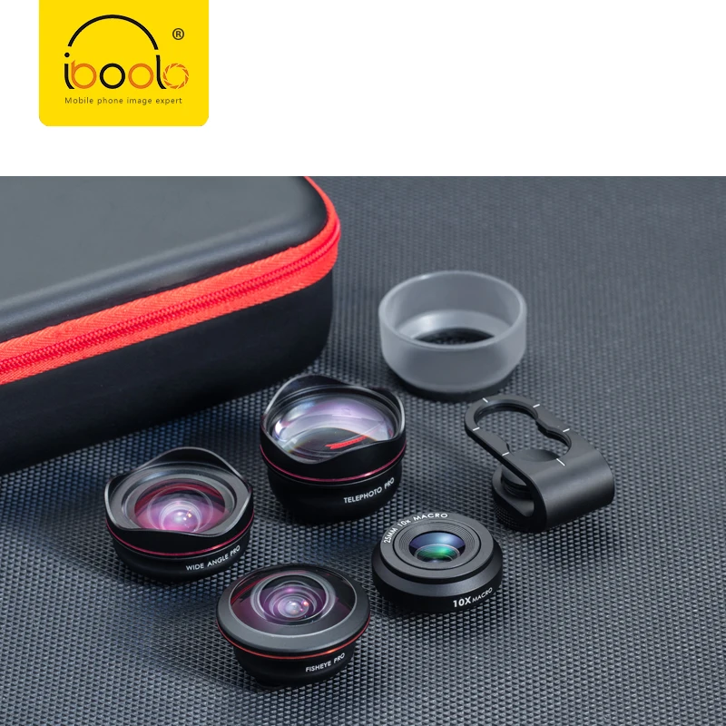 

IBOOLO Professional 4 in 1 camera lens kit Wide angle Telephoto Macro Fisheye lens for cellphone, Black