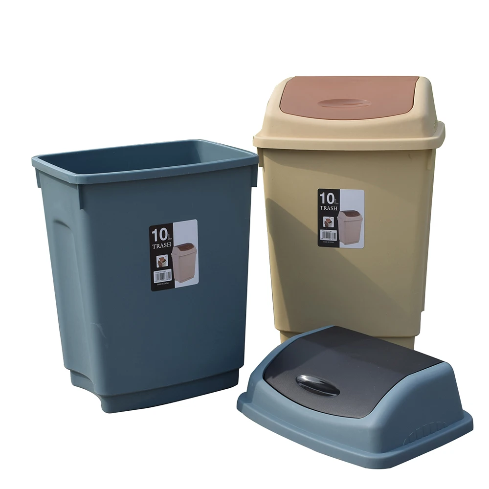 

Household 10L 15L Plastic Waste Bins Rectangularular Trash Bin Garbage bin With rolling lid Open Top, Grey/beige/red