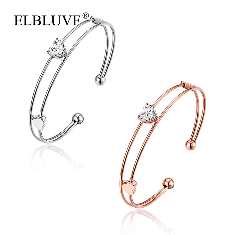 

ELBLUVF Copper Alloy Heart Shape Bracelet Zircon Bracelet Jewelry, Rose gold , silver