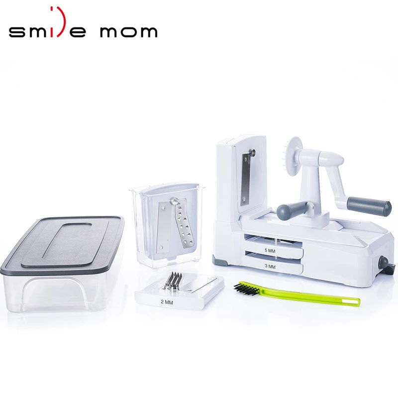 B435-B 5 in 1 Tri-Blade Plastic Vegetable Slicer Veggie Cutter Spiralizer with Strong and Heavy Duty, Pasta & Spaghetti Maker