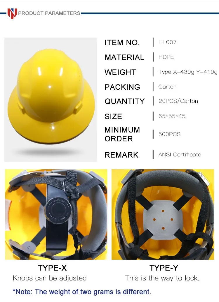 Ansi Z89.1 Type I Class C Full Brim Safety Helmet Safety Full Brim Hard