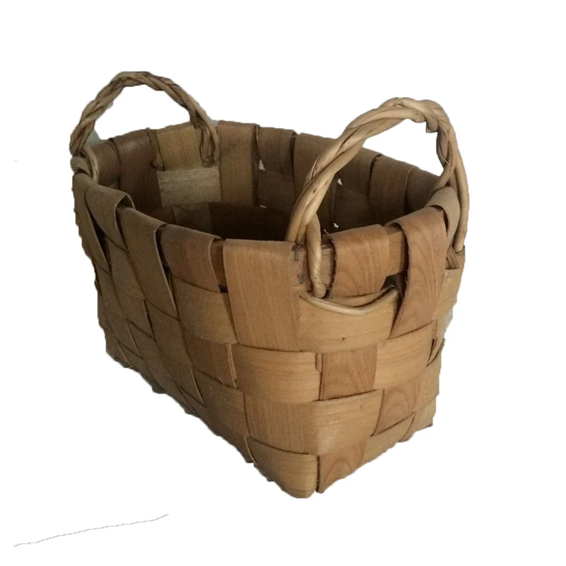 Wood Chips Woven Basket Storage With Double Handle For Fruit Bread