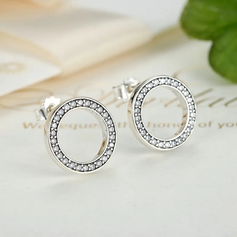 

Fine 925 Sterling Silver Women Jewelry Clear Cz Circle Round Hoop Druzy Earrings