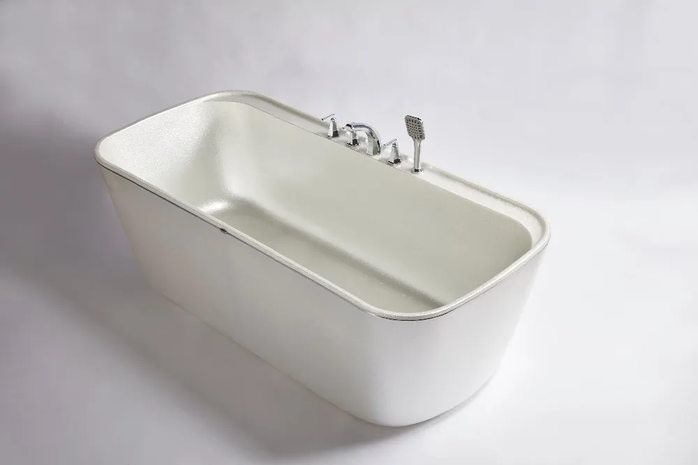 Rectangular Freestanding Pealescent Acrylic Bathtub Large Plastic Adult