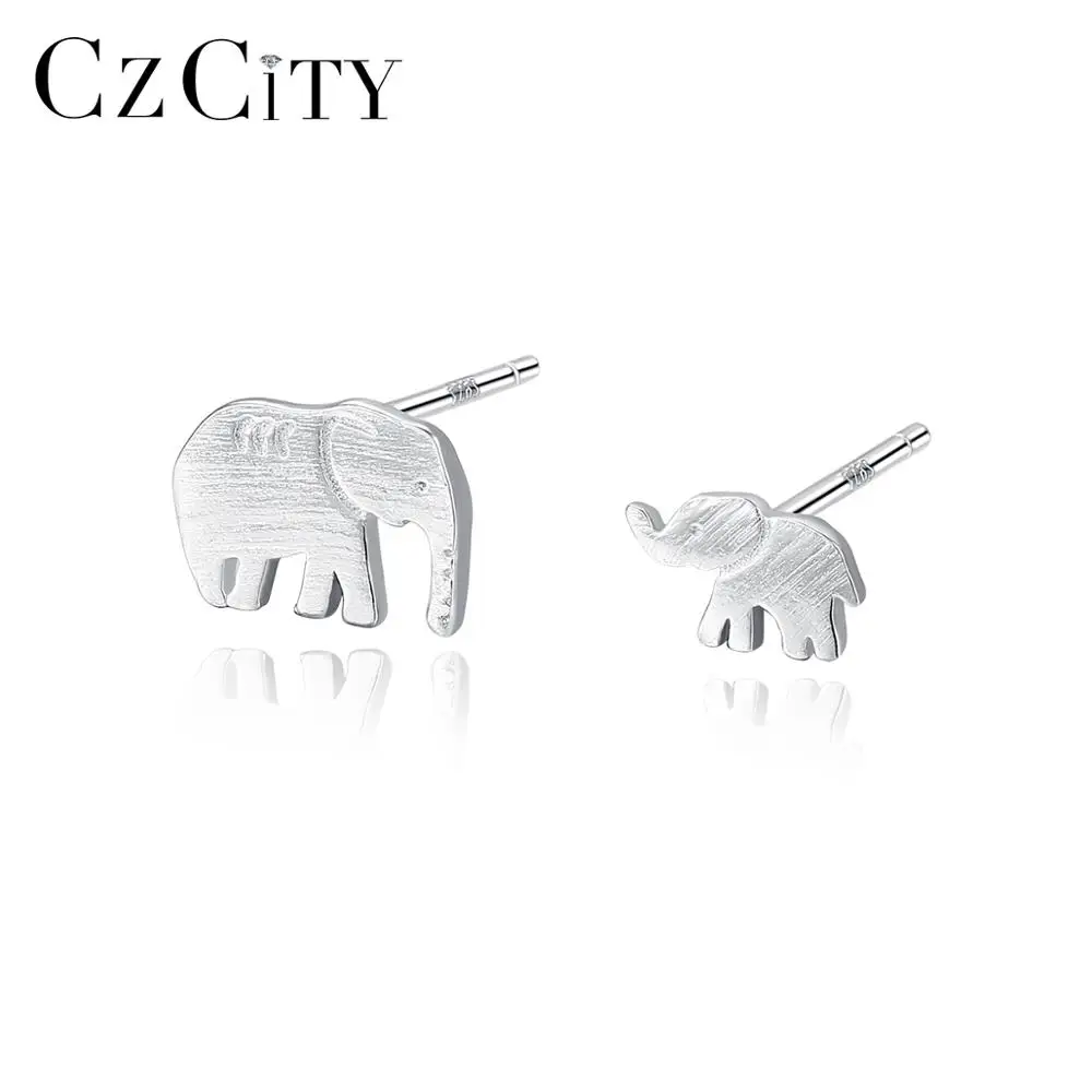 

CZCITY Cute Animal Elephant Brush Sterling Silver Earrings Korea Stud Earring for Girl Jewelry Wholesale